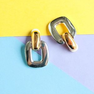 Givenchy Two Tones Gold and Silver Square Clip-On